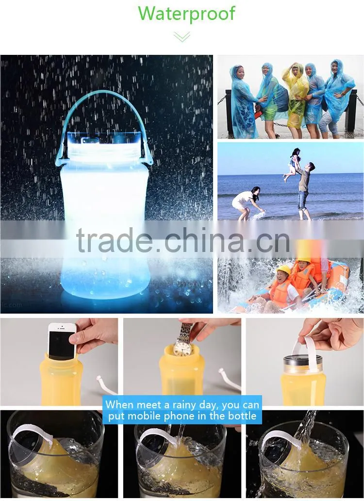 Silicone Water Bottle Rechargeable LED Solar Outdoor Lighting Camping Lantern
