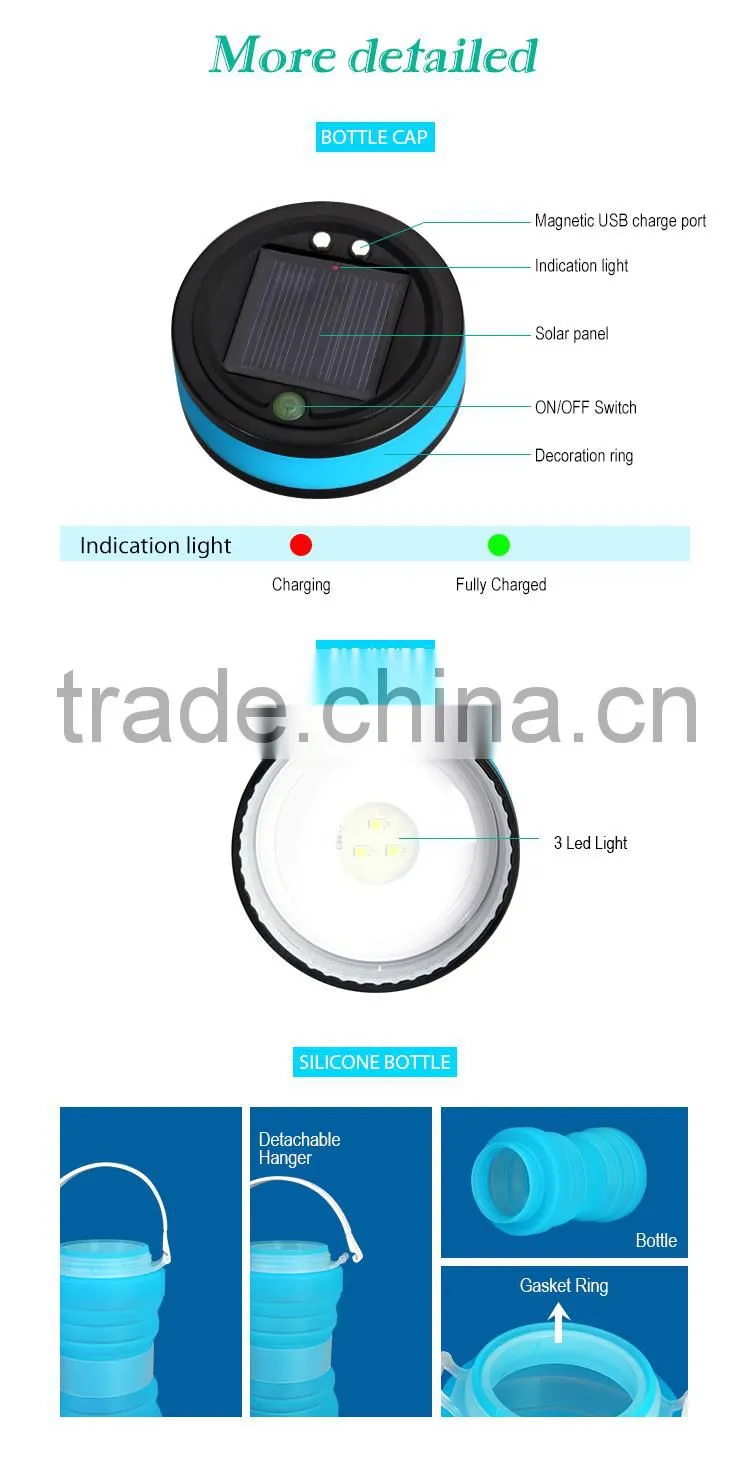 2016 SORBO Inflarable Silicone Solar Lantern/FDA Certifcated Drinking Bottle Lantern/Solar Flexible Flashlight with Emergency