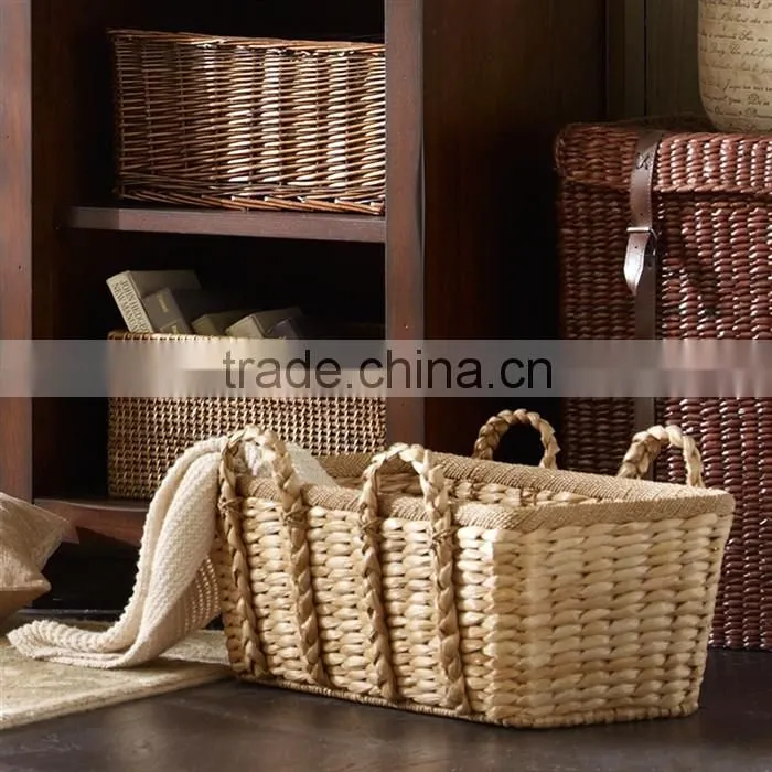 Rectangle natural seagrass storage basket with handles