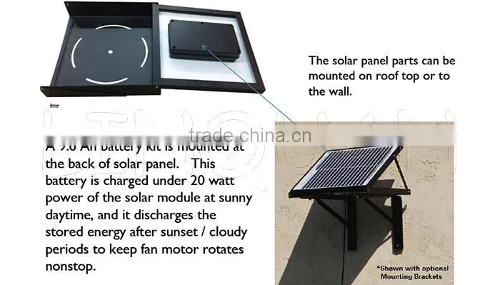 Green solar energy powered 14 inch 45W brushless motor solar wall mounted fan with battery