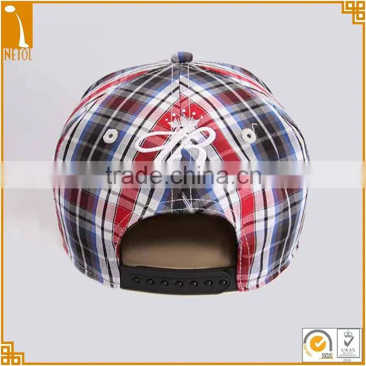 2016 New 6 panels flat brim plaids custom snapback baseball caps