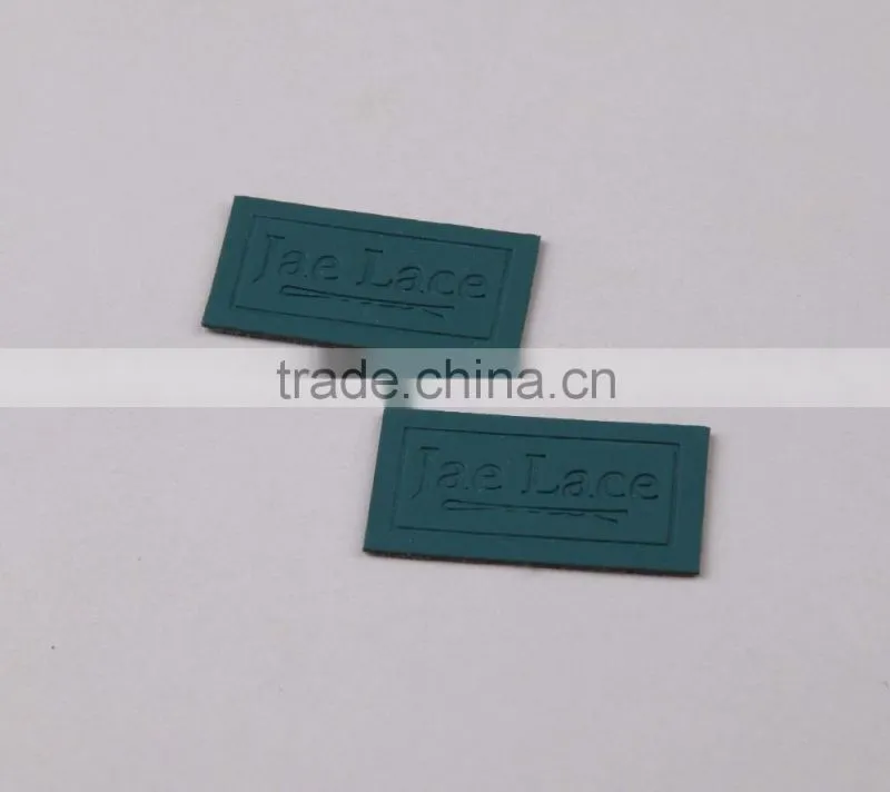 Green Color Embossed Logo Fake Leather Patch PU Label