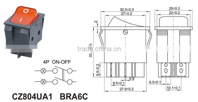 PCB rocker switch,4pin on/off rocker switch,electrical rocker switch