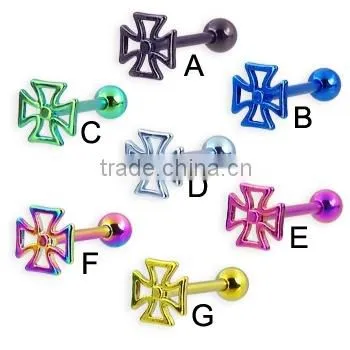 Titanium Anodized CrossTongue Ring Body Piercing Jewelry