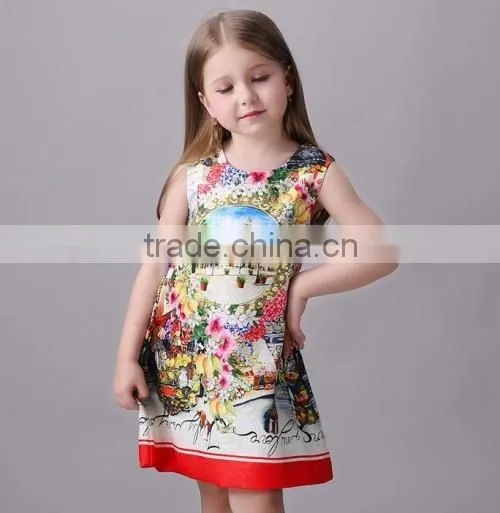 fashionable selling printed baby girl summer dress cheap selling kids girl party wear western dress