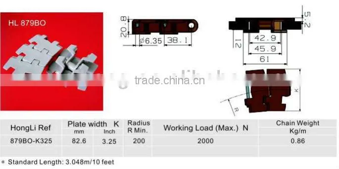 plastic slat top chain for chain conveyor 879BO