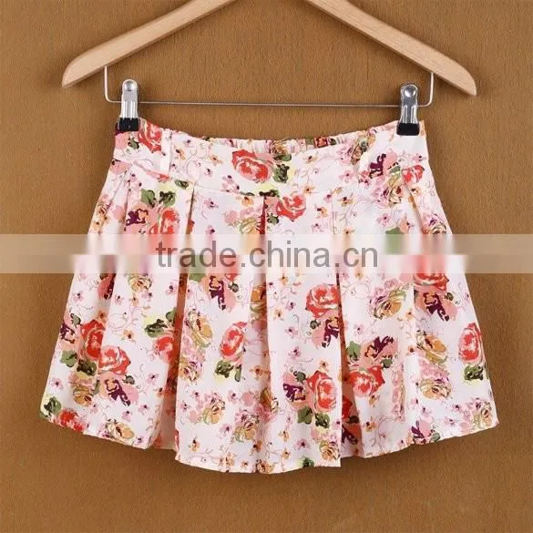 Stylish New Fashion Lady Women Summer Casual Print Chiffon Pleated Skirt