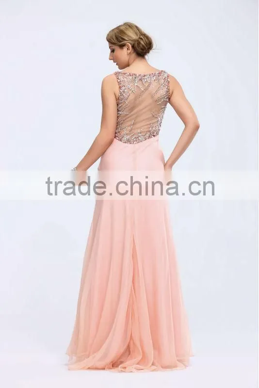 sleeveless beaded ruffle see through elegant pink dress beaded evening dress