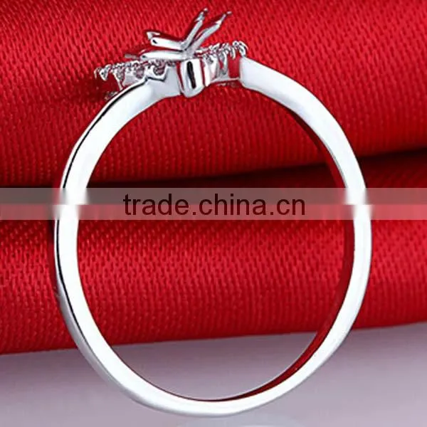 Wholesale zircon heart design bowknot design 925 sterling silver rings