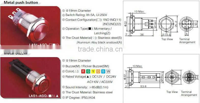 ONPOW illuminated push button switch(LAS1-AGQ Series,19mm,CE,CCC,UL,Rohs,REACH approval,anti-vandal,stainless steel)