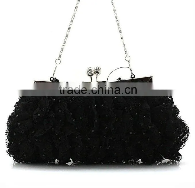 2014 wholesale Elegant Fashion party bag black lace evening bags