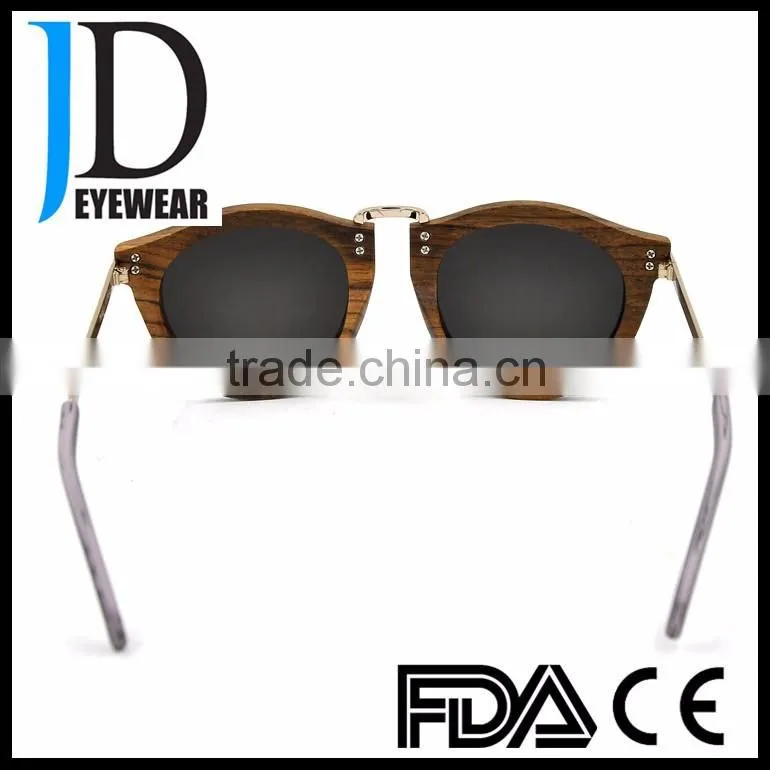 Hipster style old color natural solid wood round sunglasses with blue lens