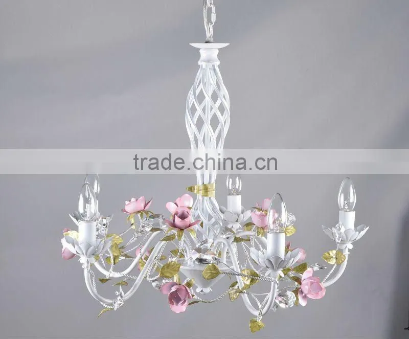 Modern 6 light metal frame rose flower crystal ceiling light