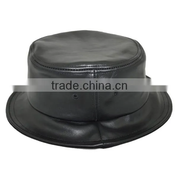 short brim designer wholesale black leather blank bucket hat