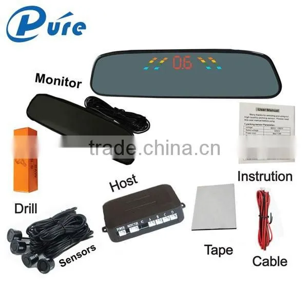High quality led display rear view mirror car parking sensor system with 4 sensors