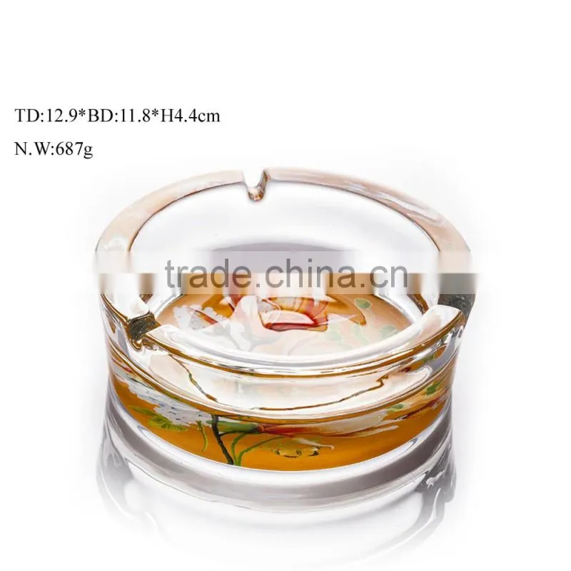 manufactory supply glass ashtray with print logo round ashtray