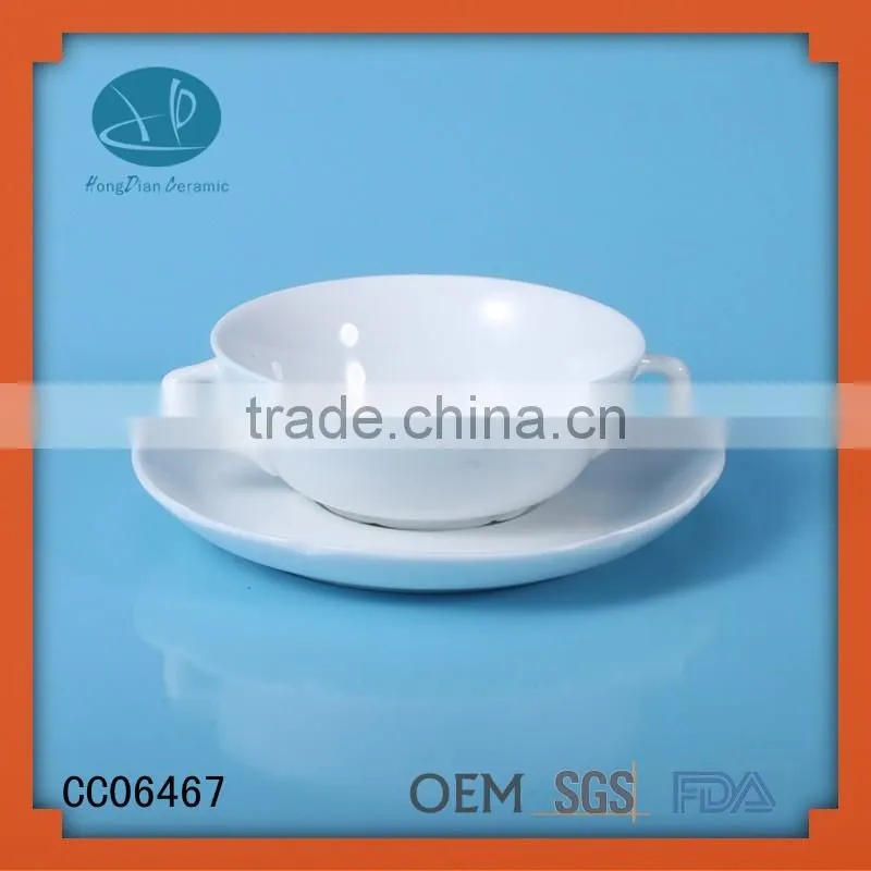 Hot sale cheap white two handle ceramic soup bowl wholesale,280cc soup cup wholesale,promotional soup cup with handle