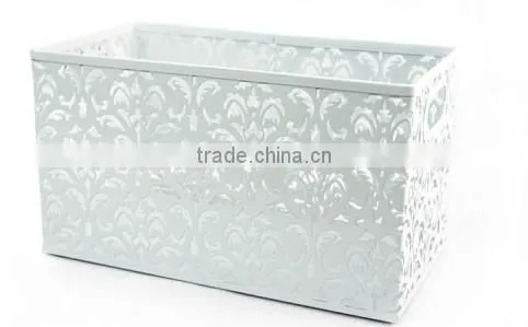 Hollow Flower Pattern Metal Punched Desk Organizer Container Storage Basket