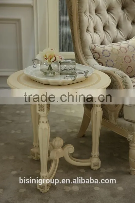 Ivory cream color antique wooden hand carved fancy round coffee table - BF07-70354S