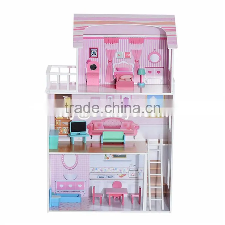 Best design toddlers pretend toys wooden crafted small dollhouse with furniture W06A231