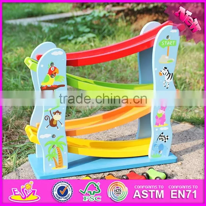2017 new design 4 levels funny kids wooden race track toy W04E053