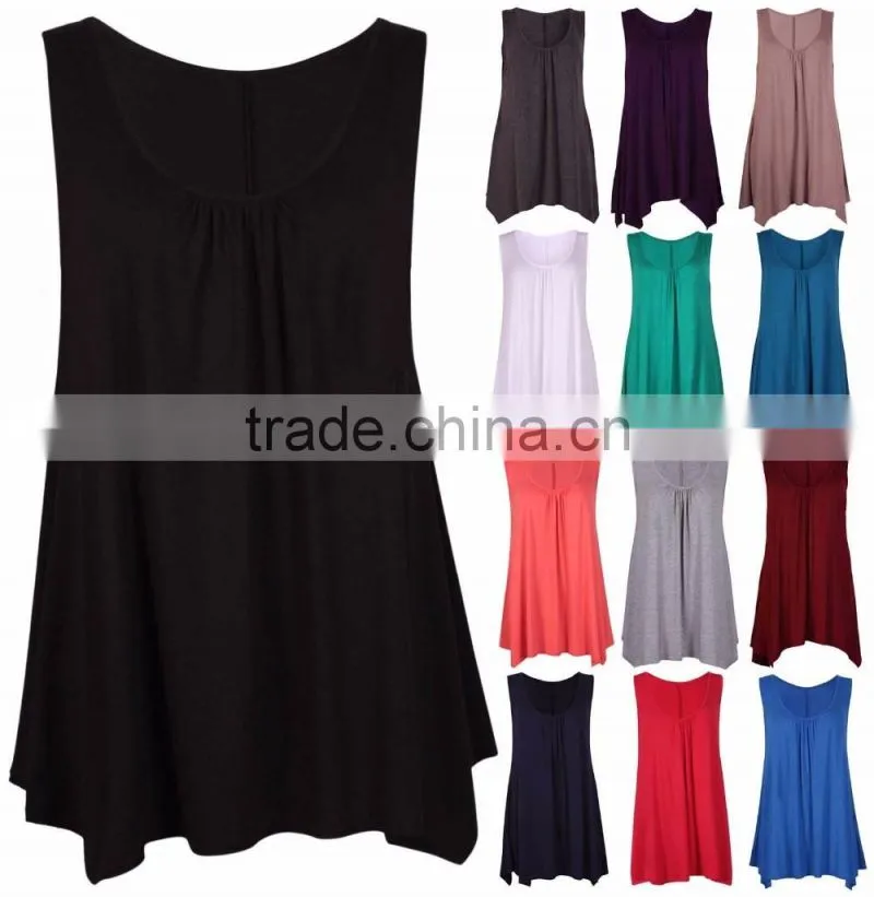 Plus Size Wholesale T-shirts Womens Sleeveless Ladies Ruched Uneven Hem Plain Long Vest T Shirt Top