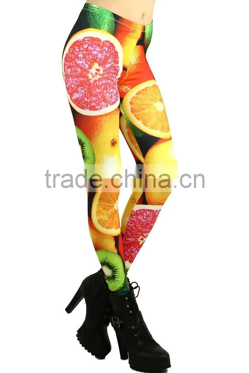 MGOO Latest Designs Soft Yoga Polyester Pants Custom Print Women Legging High Waist Fruit Print Pants