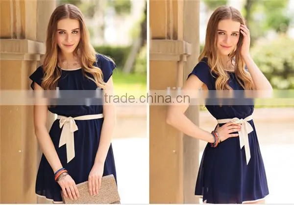 Ladylike Style Solid Color Bow Tie Dress From Dongfan Factory