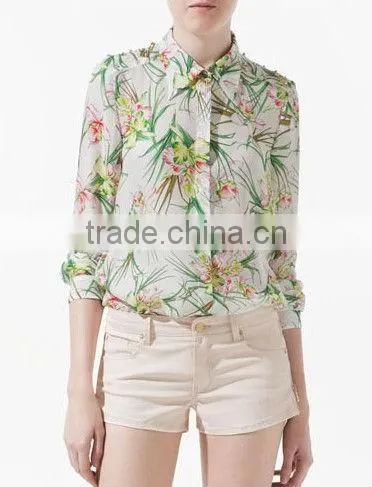 fancy chiffon shirts for fashion ladies wear/long sleeves shirt