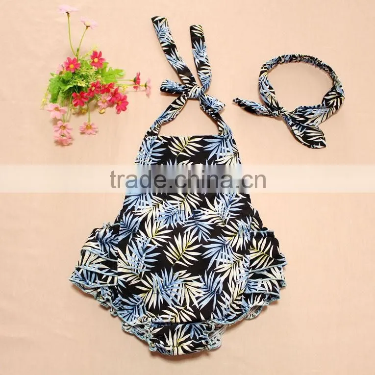 Baby Girl Halter Ruffled Romper Jumpsuit Panda Floral One-piece Outfits