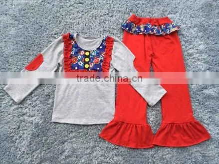 Girs christmas clothes sets wholesale 2016 giggle moon remake outfits children santa claus clothing stripe pant