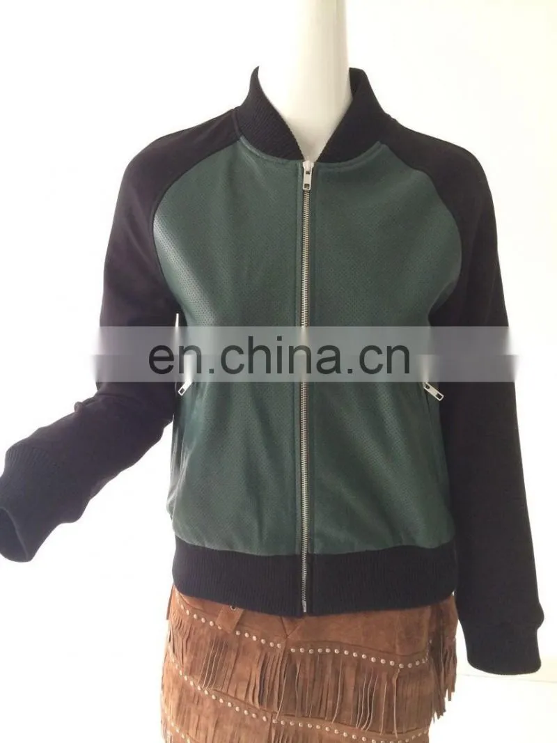 Womens sheep leather punching jacket with pontie sleeve