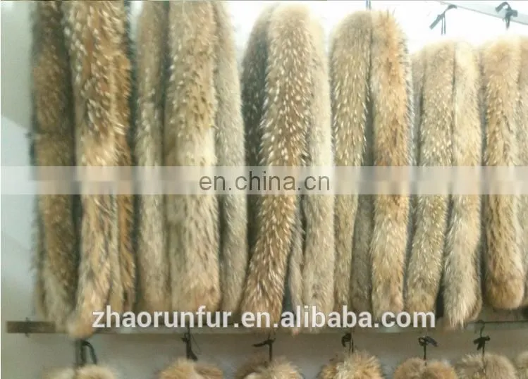 Real raccoon fur collar for garment wholesaler raccoon fur trim/piping