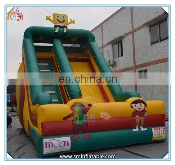 Hot selling inflatable cartoon toy slide,sponge bob inflatable double slide,inflatable playground bounce slide