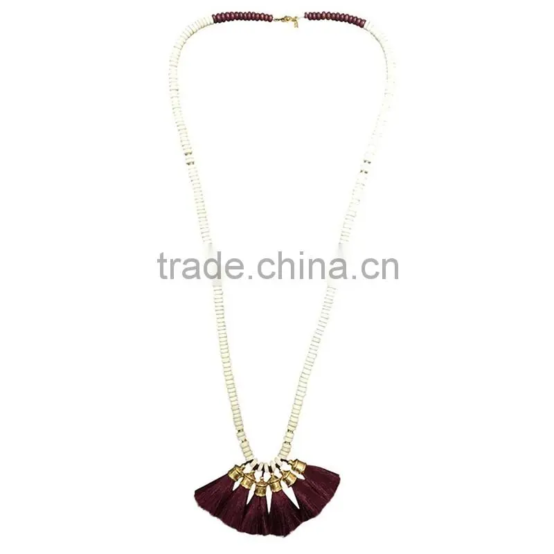 Handmade wooden beads tassel necklace custom wood bead necklaces