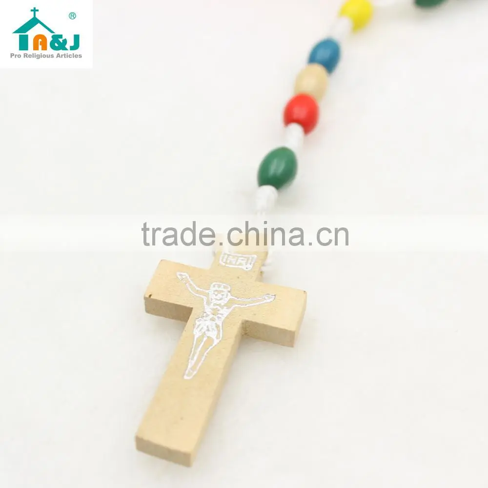 5 color wooden ovel bead rosary