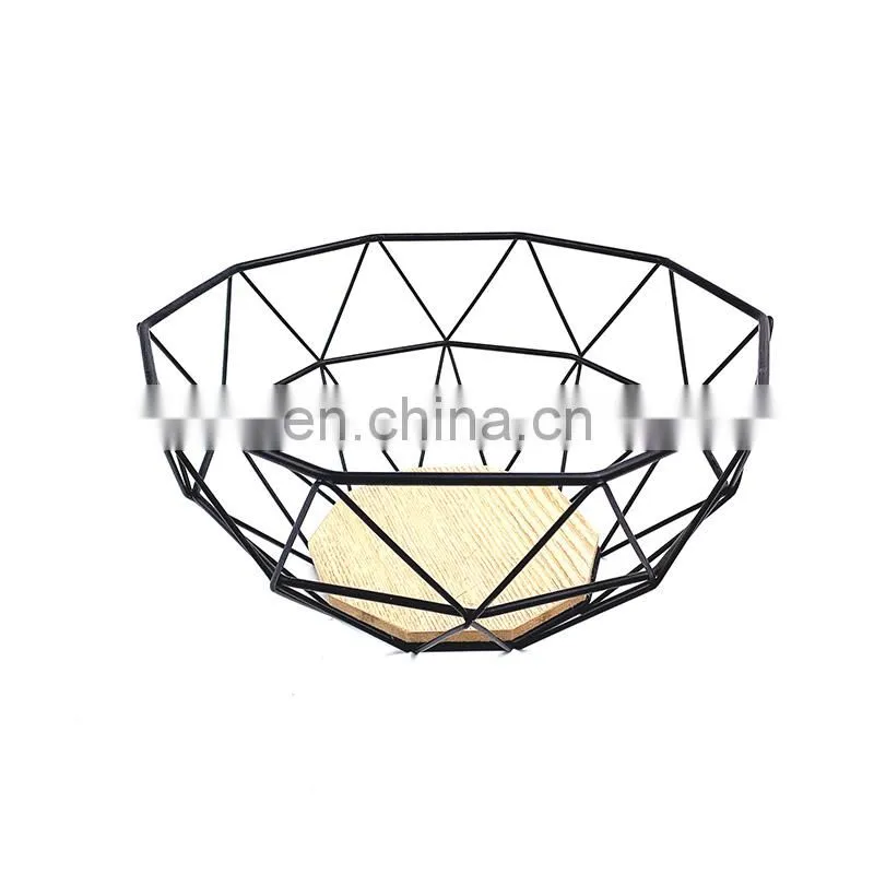 Home Modern Kitchen Basket Round Iron Wire Storage Food Organization Holder Metal Fruit Mesh Basket