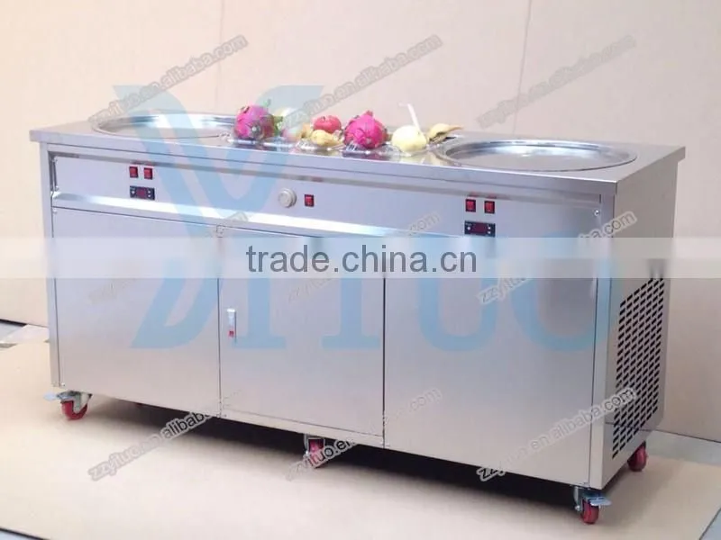 Double Pans Rolled Fry Ice Cream Machine