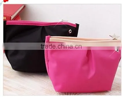Fresh pleated long zipper polyester cosmetic bag with air hole