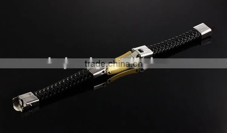 2016 Trendy Genuine Leather Bracelets 316L Stainless Steel Man Bracelet Paypal Accept
