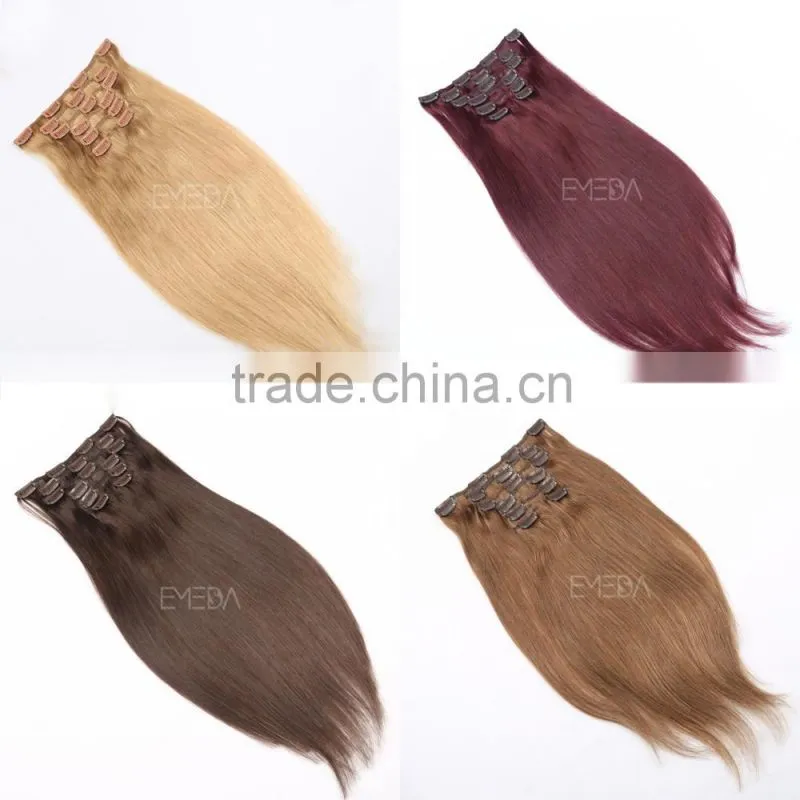 Natural black wavy Brazilian human hair extensions clip ins 7 pieces