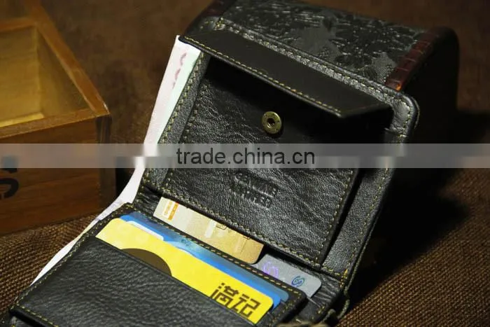 Hot Sell Men's Brown Rugged Canvas & Genuine Leather Bifold Bill Fold Wallet Bag