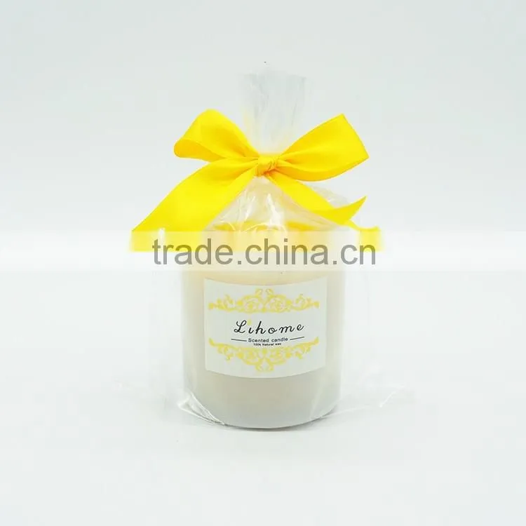 black glass candle jar,black candle holder with color ribbon