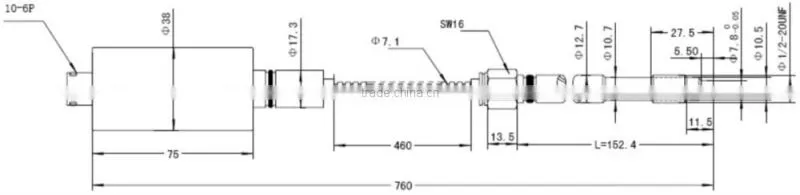 Melt pressure transducer with flexible tube , plug connect, pressure sensor