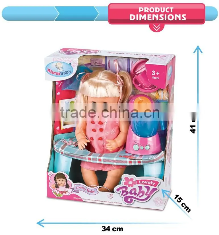 Top kid toy for 2016 baby vinyl doll with cooking tools for 3+ year old children