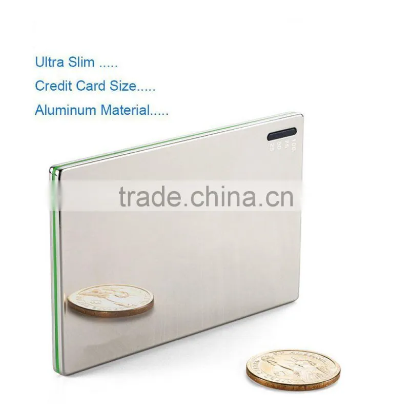 Ultra Slim, Credit Card Size, Aluminum Material 2000mAh Wallet-Sized Portable Charger External Battery Power Bank
