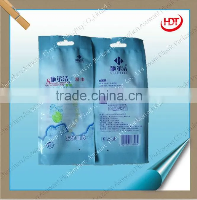 side gusset plastic baby wet tissue packaging bag with stick label