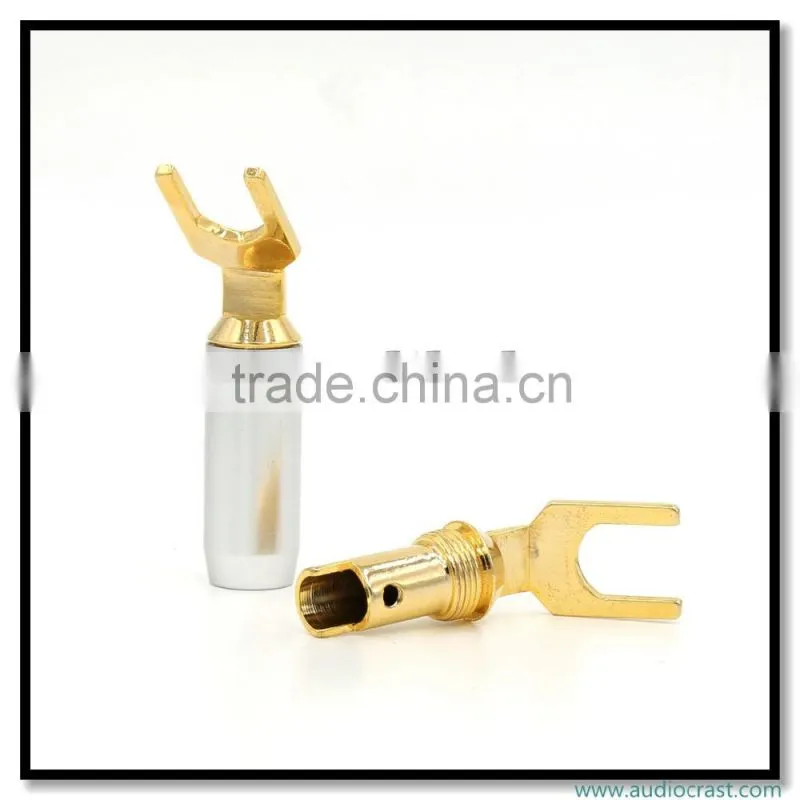 Golden Screw Locking Banana connector Speaker Spade fork plug