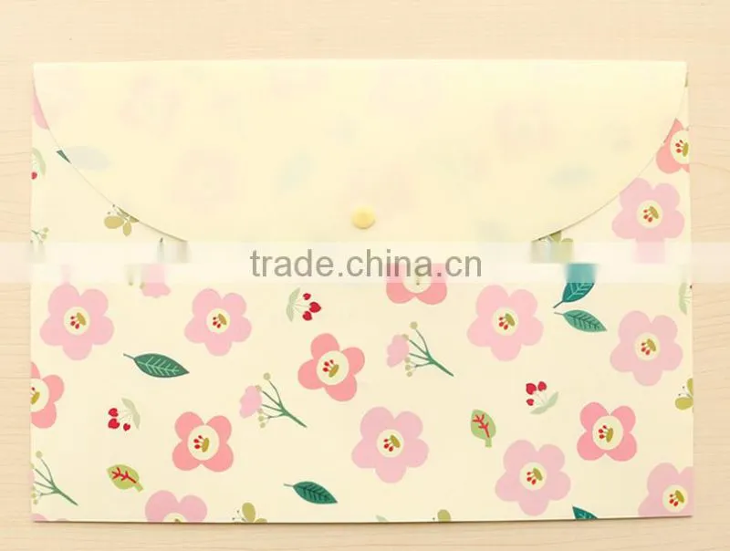 Flower printing PVC A4 document bag with snap china supplier