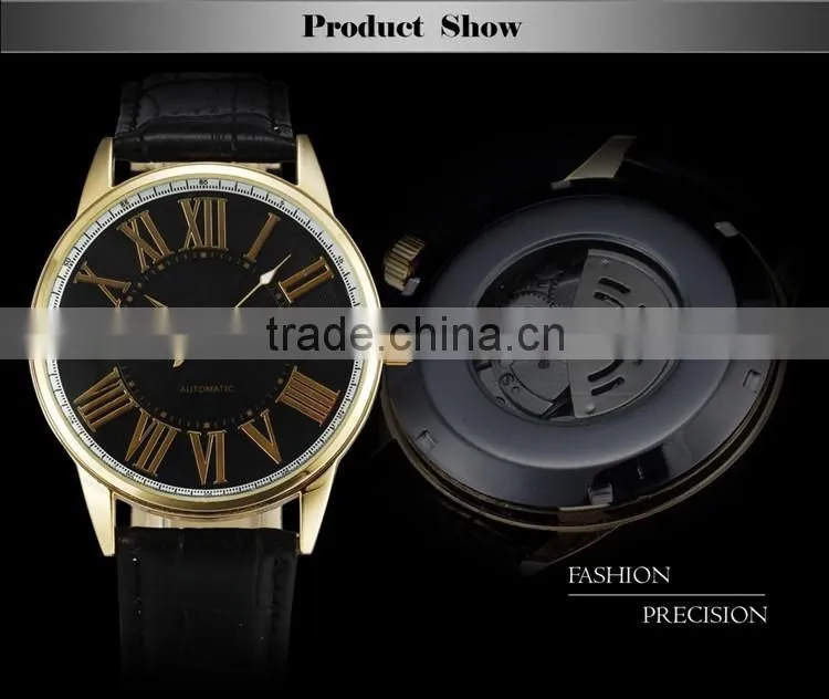 Imperial Big Roman Number Date Analog Leather Mechanical Watch for old people